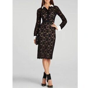 BCBG black lace and white collar dress